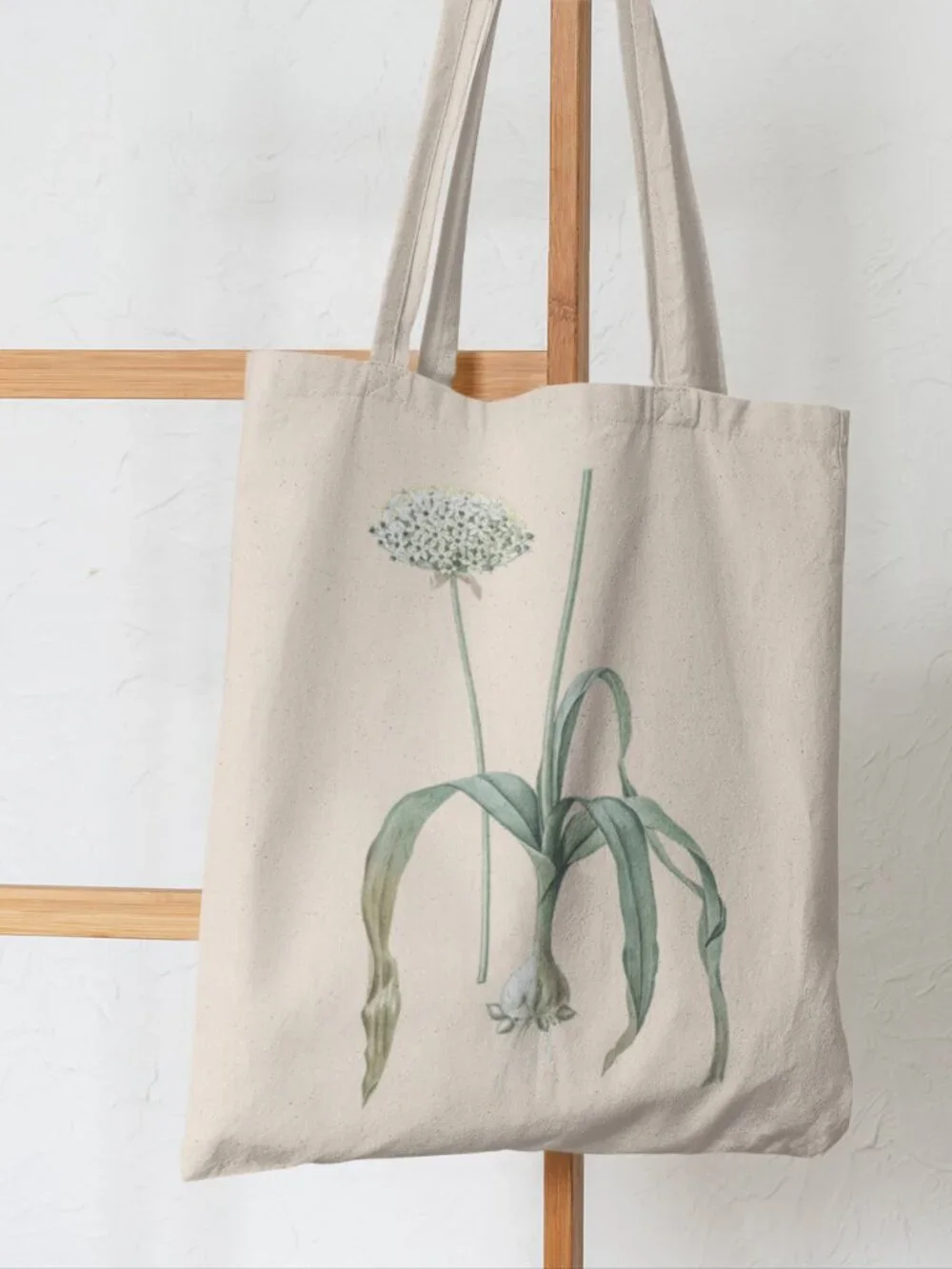 Garlic Vintage Floral Print Graphic Canvas Tote Bag